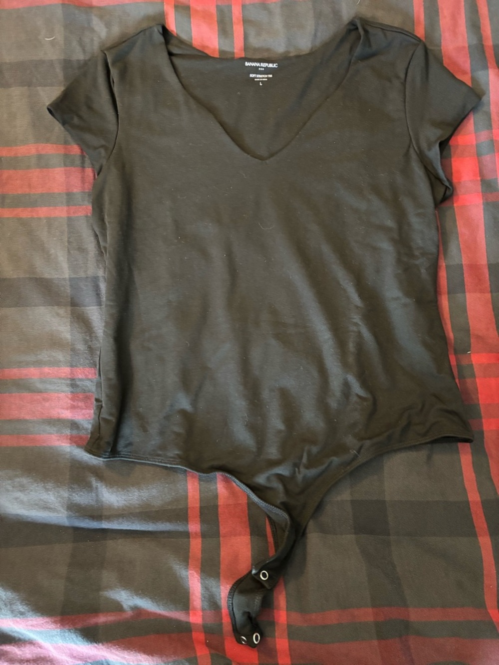 Banana Republic Black V-Neck Short Sleeve Snap-Front Bodysuit